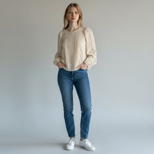 La Vie Rebecca Taylor - Lace Front Cotton and Wool Blouse - Blush Cream